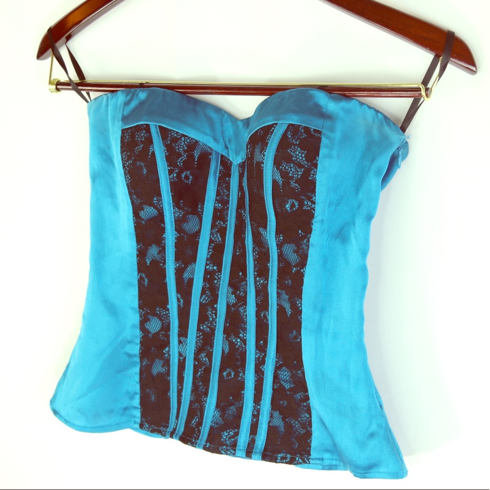 Satin blue Bebe bustier corset top